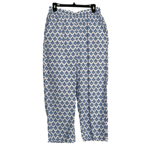 Ella Simone Cotton Pajama Pants Blue White Print with Pockets Size Medium